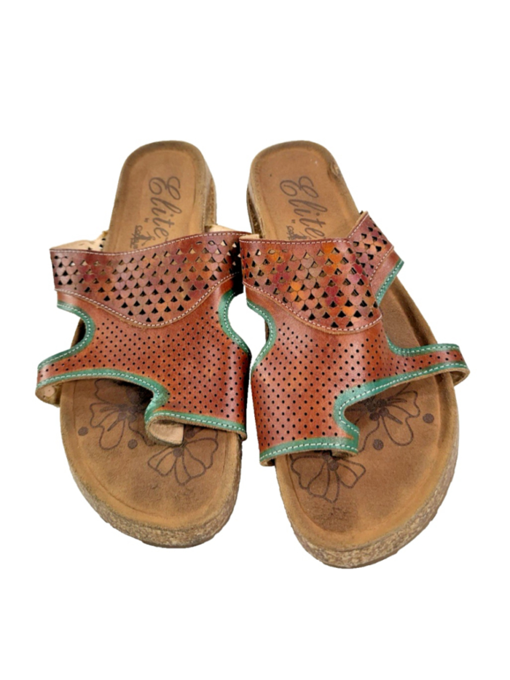 Women's Elite by Corkys Leather Sandals Brown & Green Sz 39